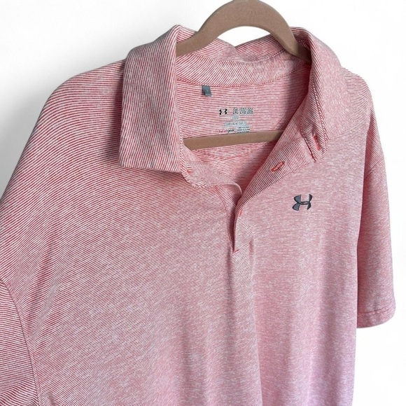 Under Armour HeatGear Polo Loose Fit 2XL, Reddish-Orange Stripes,Golf-Ready - Picture 8 of 8